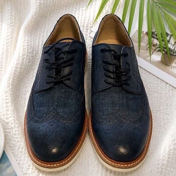 Unlisted by Kenneth Cole Other - Unlisted Kenneth Cole Mens Navy Blue Wingtip Oxford Mixed Media Dress Shoes S 10